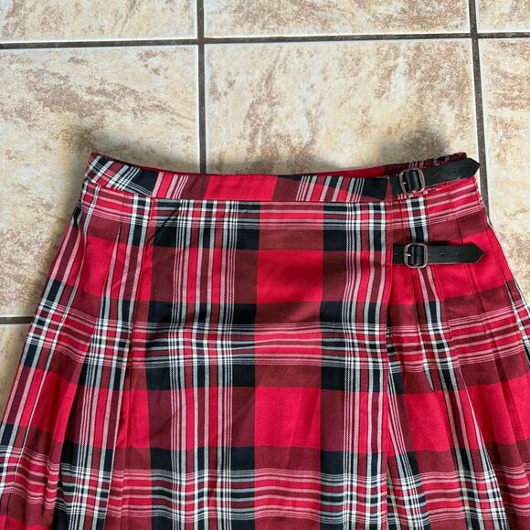 Urban Outfitters BDG Plaid‎ Kilt Midi Skirt Size Medium Red Tartan Academia - Picture 5 of 9